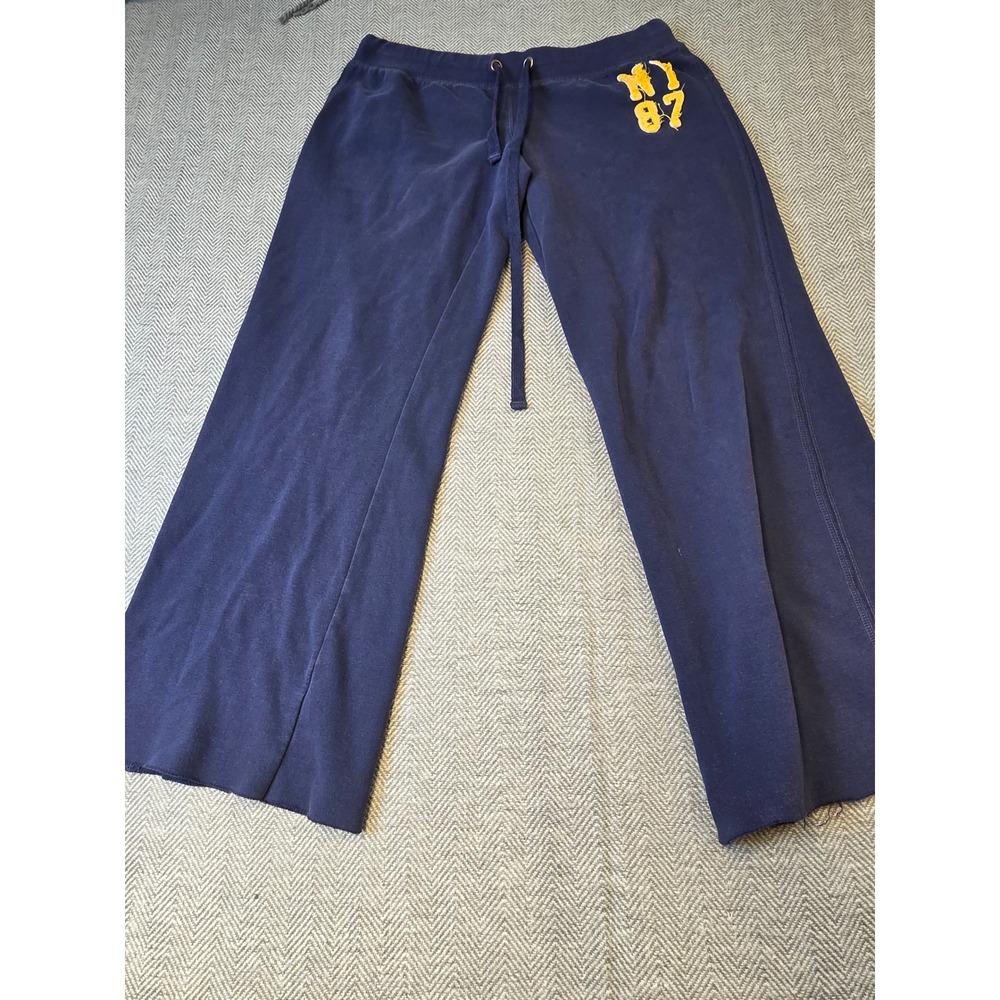 Aeropostale Sweatpants Women's Medium Navy Blue Raw Hem Wide Leg Drawstring